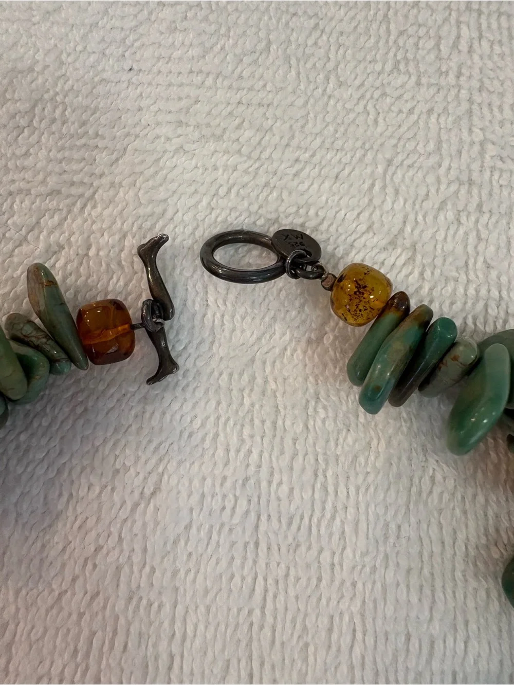 Turquoise and Amber Beaded Crescent Pendant Necklace